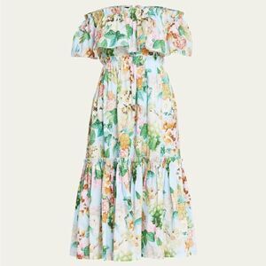 Cara Cara Marta Off-Shoulder Tiered Floral Poplin Midi Dress Size 6
